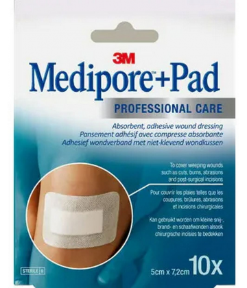3M Medipore + Pad Pansements Adhésifs Stériles 5 cm x 7,2 cm x 10
