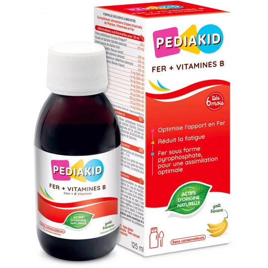 Pediakid Fer + Vitamines B Sirop Goût Banane 125 ml