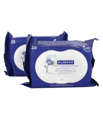 Klorane Lingettes Biodégradables Démaquillantes au Bleuet 2 x 25