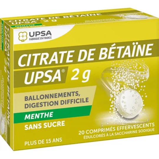 UPSA Citrate de Bétaïne Menthe Sans Sucre 2 g x 20