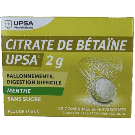 UPSA Citrate de Bétaïne Menthe Sans Sucre 2 g x 20