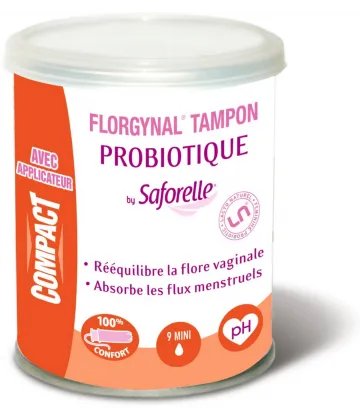 Saforelle Florgynal Tampon Probiotique Compact Mini Avec Applicateur x 9