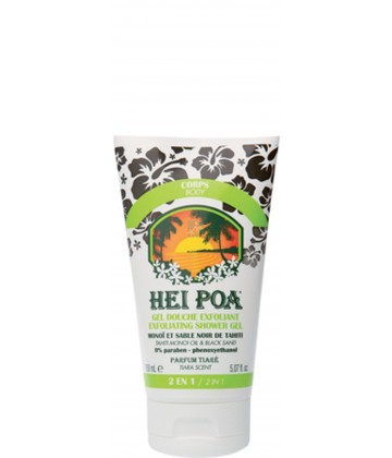 Hei Poa Gel douche exfoliant Monoï et sable noir de Tahiti 2 en 1 150 ml