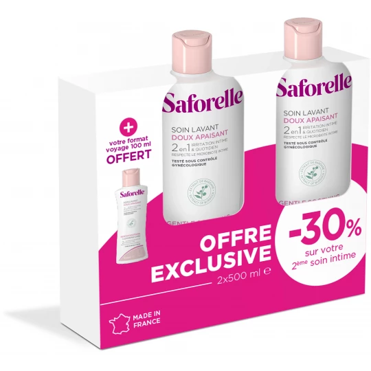 Saforelle Soin Lavant Doux 2 x 500 ml + Soin Lavant Doux Collector 100 ml offert