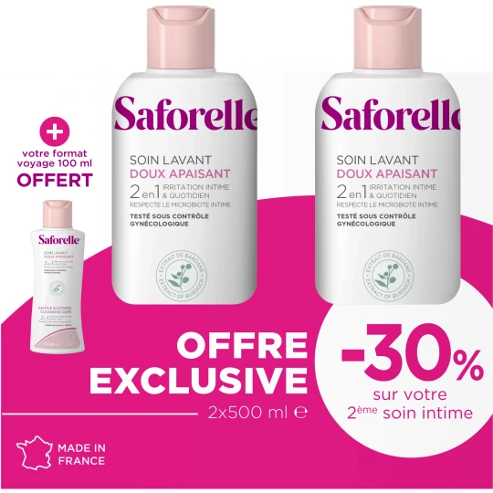 Saforelle Soin Lavant Doux 2 x 500 ml + Soin Lavant Doux Collector 100 ml offert - image 2