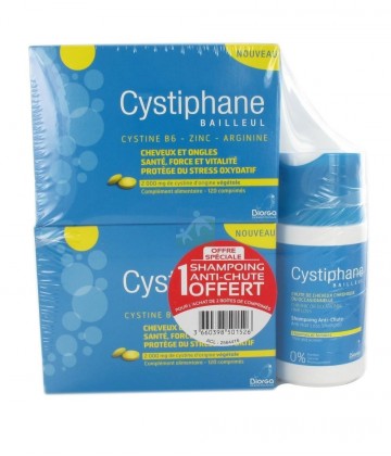 Cystiphane Bailleul Complément Alimentaire 2 x 120 + Shampooing Anti-Chute 100 ml OFFERT