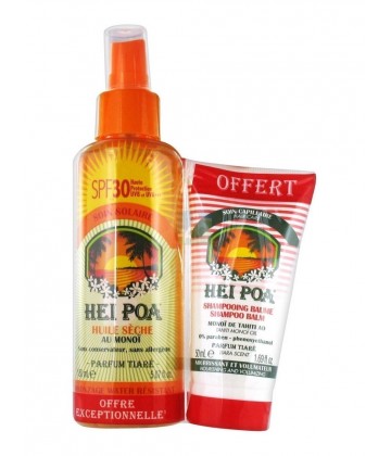 Hei Poa Huile sèche au Monoï SPF30 150 ml + Shampooing Baume 50 ml OFFERT