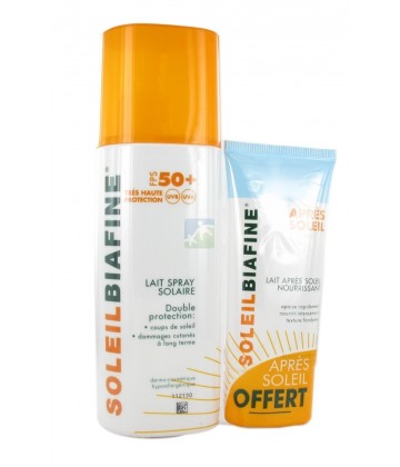 SoleilBiafine Lait Spray Solaire Haute Tolérance SPF50+ 200 ml + Lait Après Soleil 50 ml OFFERT