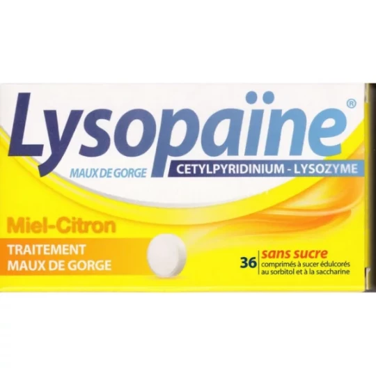 Lysopaïne Miel Citron Sans Sucre Comprimés à Sucer 2 x 18
