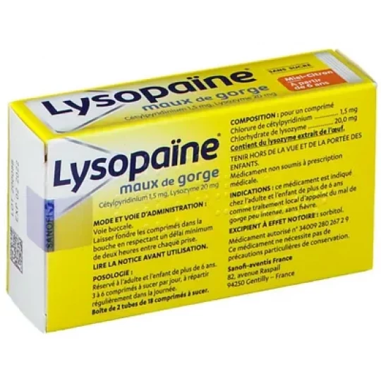 Lysopaïne Miel Citron Sans Sucre Comprimés à Sucer 2 x 18 - image 2