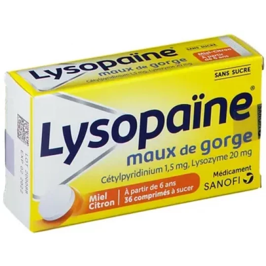Lysopaïne Miel Citron Sans Sucre Comprimés à Sucer 2 x 18