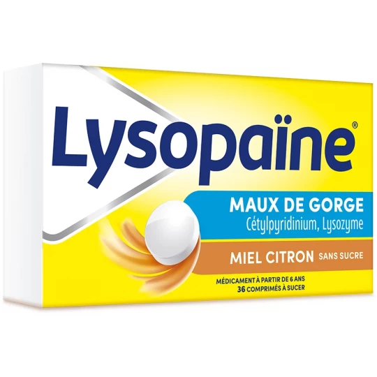 Lysopaïne Miel Citron Sans Sucre Comprimés à Sucer 2 x 18