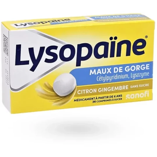 Lysopaïne Citron Gingembre Sans Sucre Comprimés à Sucer 2 x 18