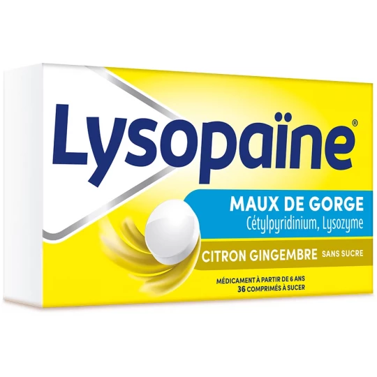 Lysopaïne Citron Gingembre Sans Sucre Comprimés à Sucer 2 x 18