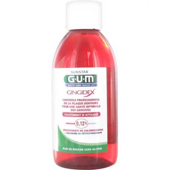 GUM Gingidex Bain de Bouche Traitement Attaque Sans Alcool 300 ml