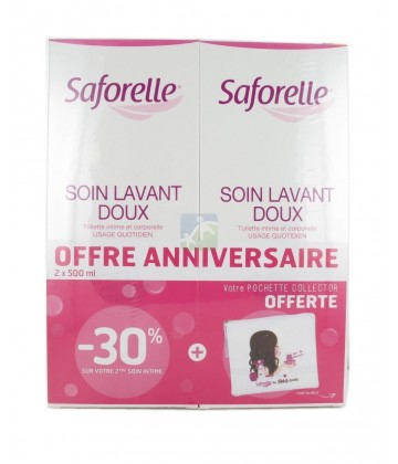 Saforelle Soin lavant doux 2 x 500 ml + Pochette OFFERTE