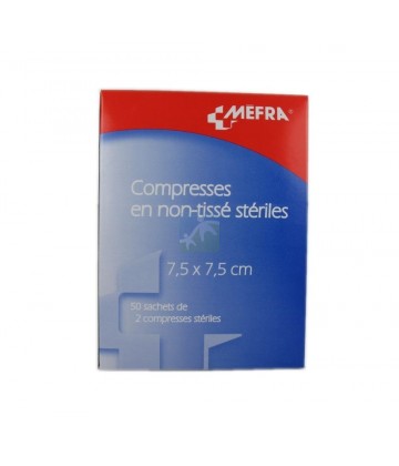 3M Méfra Compresses en Non-Tissé Stériles 7,5 cm x 7,5 cm x 50
