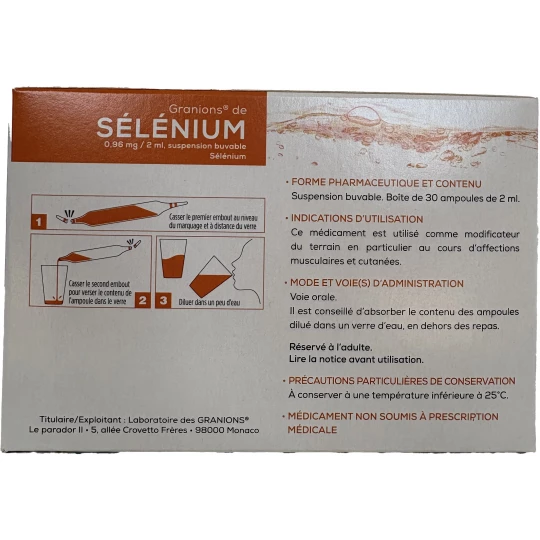 Granions de Sélénium 0,96 mg/2 ml x 30