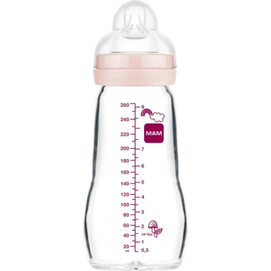 MAM Biberon Verre Rose 1er Âge Débit 2 260 ml