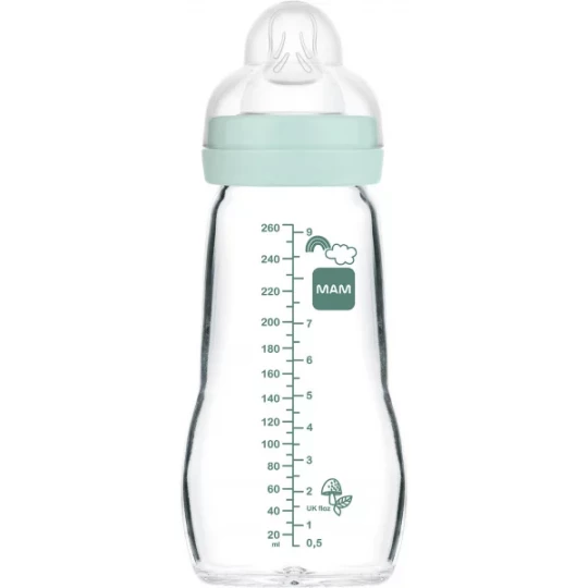 MAM Biberon Verre Bleu 1er Âge Tétine Débit 2 260 ml