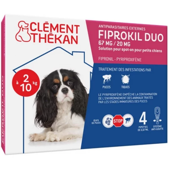Clément Thékan Fiprokil Duo Chien 67 mg/20 mg 0,67 ml Pipettes x 4