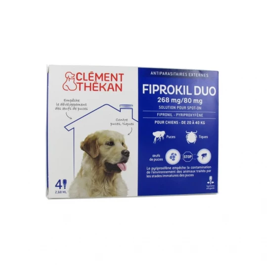 Clément Thékan Fiprokil Duo Chien 268 mg/80 mg 2,68 ml Pipettes x 4