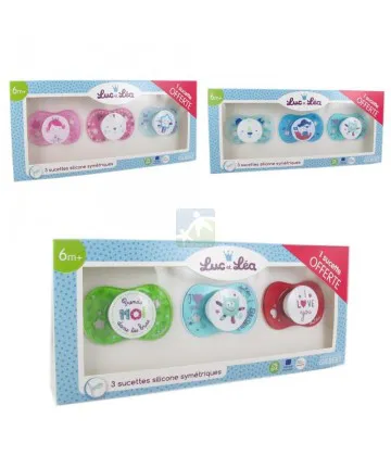 Luc et Léa 2 Sucettes Silicone Symétrique + 1 OFFERTE