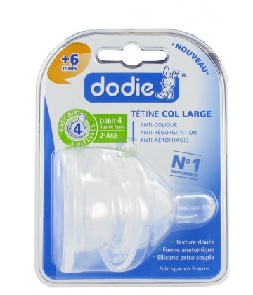 Dodie Tétine Col Large Débit 4 Liquide Epais - 2ème âge x 2