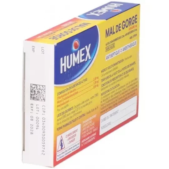 Humex Mal de Gorge Lidocaïne Miel Citron Pastilles Sans Sucre x 24 - image 3