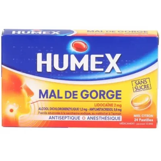 Humex Mal de Gorge Lidocaïne Miel Citron Pastilles Sans Sucre x 24 - image 4