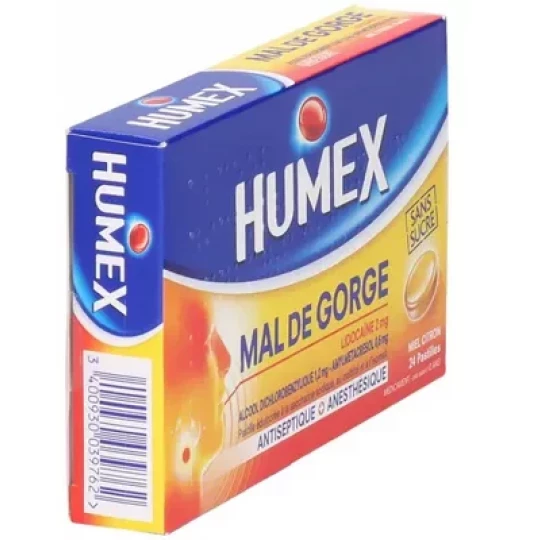 Humex Mal de Gorge Lidocaïne Miel Citron Pastilles Sans Sucre x 24 - image 5