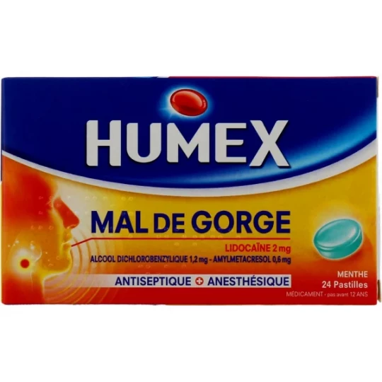 Humex Mal de Gorge Lidocaïne Menthe Pastilles x 24