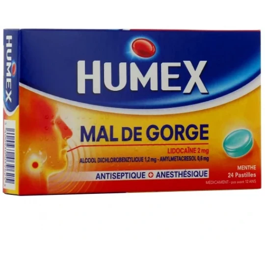 Humex Mal de Gorge Lidocaïne Menthe Pastilles x 24