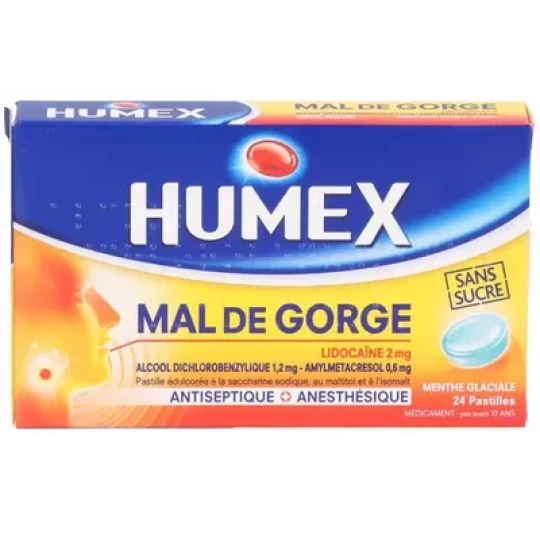 Humex Mal de Gorge Lidocaïne Menthe Glaciale Pastilles Sans Sucre x 24 - image 4