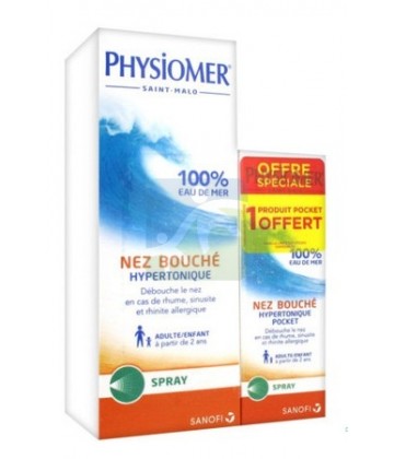 Physiomer Nez bouché Hypertonique 135 ml + Spray Pocket Offert