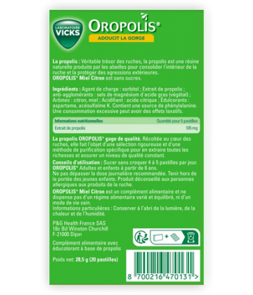 Oropolis Pastilles Adoucissantes Miel Citron x 20