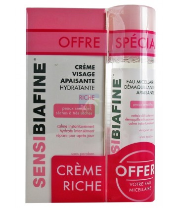 SensiBiafine Crème Visage Hydratante Apaisante Riche 50 ml + Eau Micellaire 125 ml Offerte