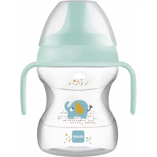 MAM Tasse d'Apprentissage 190 ml 2ème Âge Décorée Bec Souple avec anse