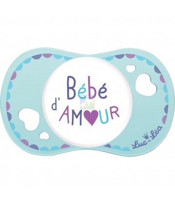 Luc et Léa Sucette Silicone Physiologique Spécial bébé allaité 0 mois et + "bébé d'amour"