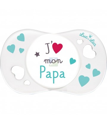Luc et Léa Sucette Silicone Symétrique 0 mois et + "J'aime mon Papa"