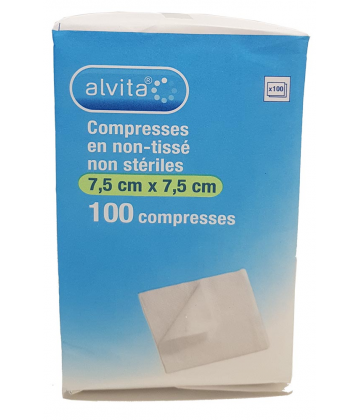 Alvita Compresses Non Stériles Non-Tissées 7,5 cm x 7,5 cm x 100