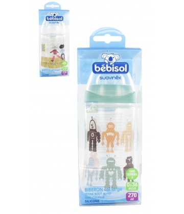 Bébisol Biberon Anti-fuite Col Large 270 ml - Tétine Silicone 0-36 Mois