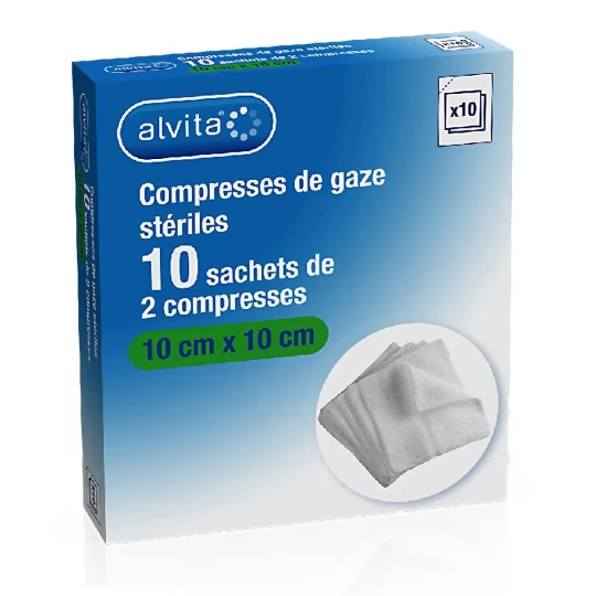 Alvita Compresses De Gaze Stériles 10 cm x 10 cm x 10