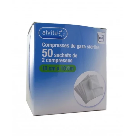 Alvita Compresses De Gaze Stériles 10 cm x 10 cm x 50