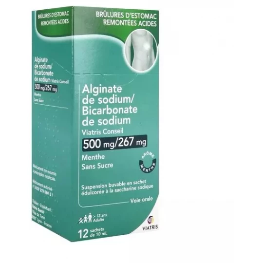 Alginate de Sodium/Bicarbonate de Sodium Mylan Viatris 500 mg/267 mg Menthe Sans Sucre Sachets x 12 - image 5