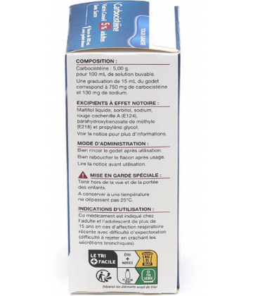 Carbocistéïne Mylan Viatris 5% Adultes Sirop Sans Sucre 200 ml - image 3