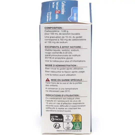 Carbocistéïne Mylan Viatris 5% Adultes Sirop Sans Sucre 200 ml - image 2