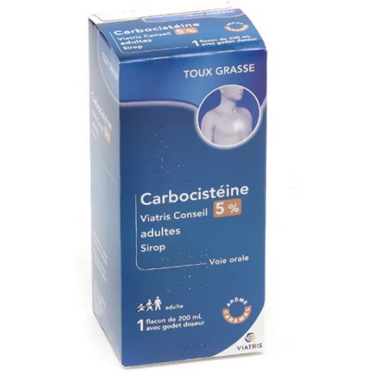 Carbocistéïne Mylan Viatris 5% Adultes Sirop Sans Sucre 200 ml - image 1