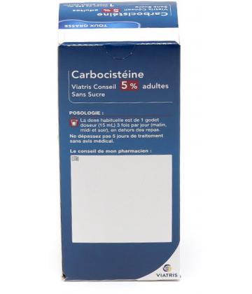 Carbocistéïne Mylan Viatris 5% Adultes Sirop Sans Sucre 200 ml - image 2