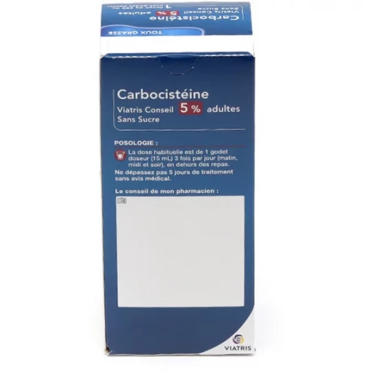 Carbocistéïne Mylan Viatris 5% Adultes Sirop Sans Sucre 200 ml - image 3